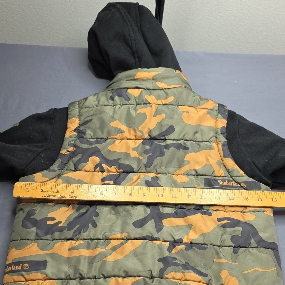 Timberland Boys Camouflage Hooded Puffer Jacket M (10/12) Green Black Orange